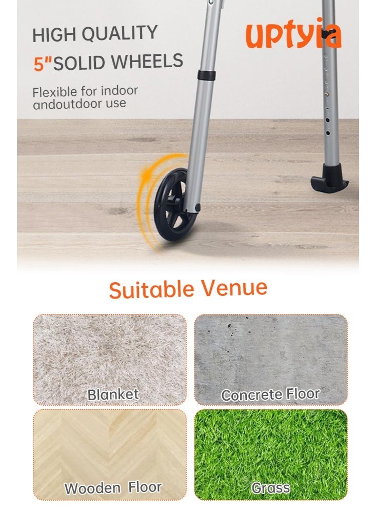 أوبتيا مشاية قابلة للطي خفيفة الوزن لكبار السن - قابلة لتعديل الارتفاع على 8 مستويات (100-116 سم) مساعد على الحركة مزود بعجلات 5 بوصات ومقعد مبطن | مشاية ذات منصة متينة لكبار السن والمعاقين وذوي الاحتياجات الخاصة - Image 5